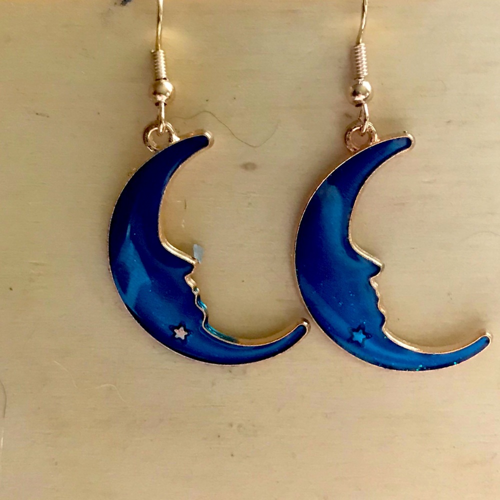 🌙Handmade Cyan Blue Crescent Moon Earrings🌙